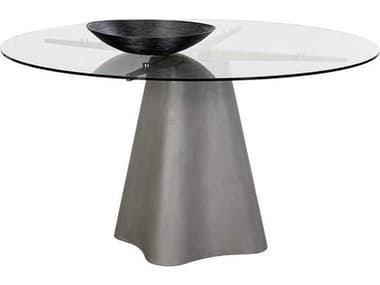 Sunpan Moda 55" Round Glass Grey Dining Table SPN108031