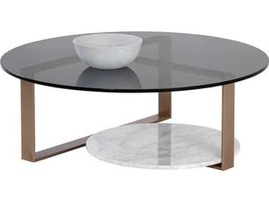 Sunpan Maldini Round Glass Grey Antique Brass Coffee Table SPN108048