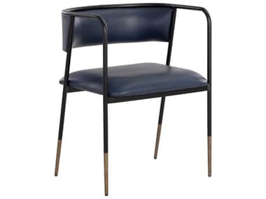 Sunpan Brenan Blue Faux Leather Upholstered Arm Dining Chair SPN108097