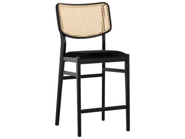 Sunpan Annex Velvet Black Natural Upholstered Oak Wood Bar Stool SPN108282