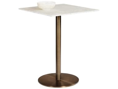 Sunpan Enco 32" White Antique Gold Square Marble Bar Table SPN108339