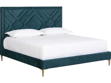 Sunpan Elizio Danny Teal Blue Upholstered King Platform Bed SPN108444