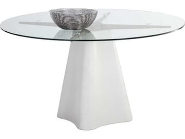Sunpan Moda 55" Round Glass White Dining Table SPN108463