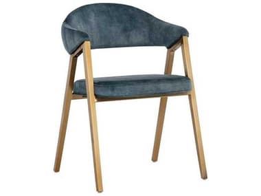 Sunpan Ikon Burgos Blue Fabric Upholstered Arm Dining Chair SPN108484