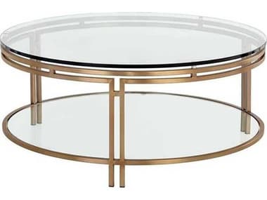 Sunpan Ikon Andros 35" Round Glass Antique Brass Coffee Table SPN108528