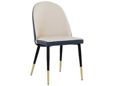 Sunpan Kline Dillon Cream Thunder Faux Leather Upholstered Side Dining Chair SPN108545