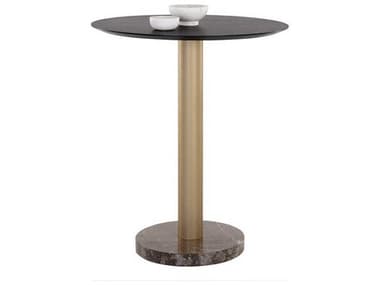 Sunpan Monaco 35" Gold Grey Marble Charcoal Round Wood Bar Table SPN108669