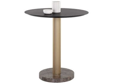 Sunpan Monaco 35" Gold Grey Marble Charcoal Round Wood Bar Table SPN108670