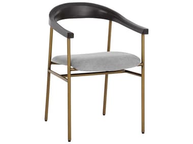 Sunpan Giorgio Rubberwood Gray Fabric Upholstered Arm Dining Chair SPN108692