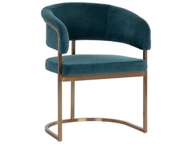 Sunpan Marris Blue Fabric Upholstered Arm Dining Chair SPN109049