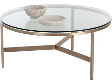 Sunpan Flato 35" Round Glass Antique Brass Coffee Table SPN109185