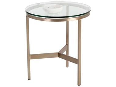 Sunpan Flato 19" Round Glass Antique Brass End Table SPN109191