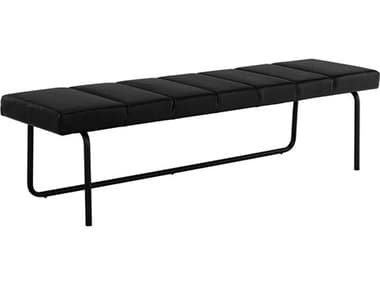 Sunpan Casimir 70" Nightfall Black Faux Leather Upholstered Accent Bench SPN109438