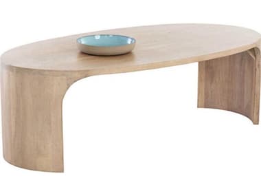 Sunpan Tomas 51" Oval Wood Light Wash Coffee Table SPN109596