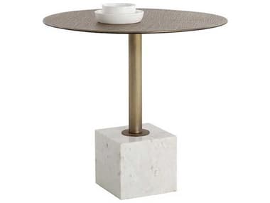 Sunpan Kata 32" White Marble Square Metal Bar Table SPN109639