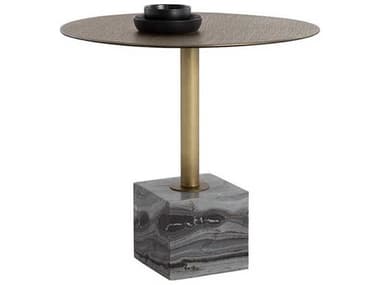 Sunpan Kata 32" Grey Marble Round Metal Bar Table SPN109640
