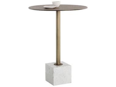 Sunpan Kata 32" White Marble Round Metal Bar Table SPN109641