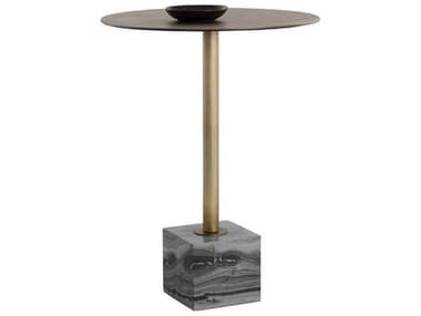 Sunpan Kata 32" Grey Marble Round Metal Bar Table SPN109642