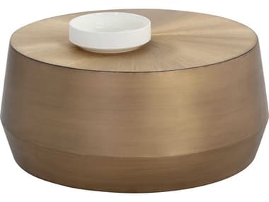 Sunpan Creed 34" Round Metal Antique Gold Coffee Table SPN109690