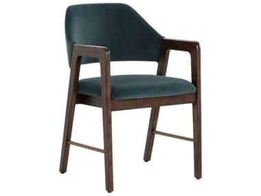 Sunpan Milton Rubberwood Brown Fabric Upholstered Arm Dining Chair SPN109807