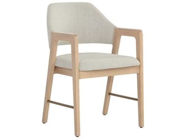 Sunpan Milton Rubberwood Beige Fabric Upholstered Arm Dining Chair SPN109808