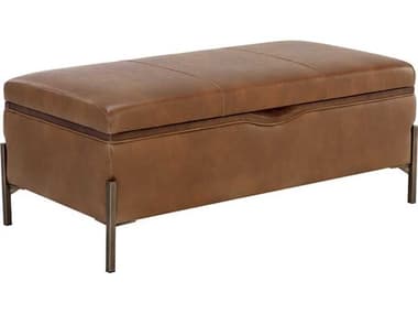 Sunpan Kael 47" Tobacco Tan Brown Faux Leather Upholstered Accent Bench SPN109900