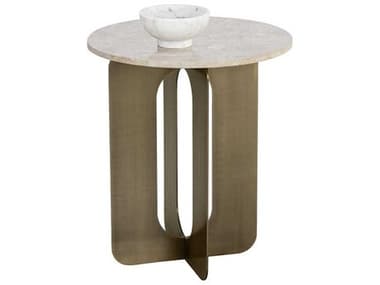 Sunpan Orlo 21" Round Marble Warm Grey Antique Brass End Table SPN110196