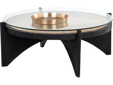 Sunpan Adora 48" Round Glass Clear Black Coffee Table SPN110198