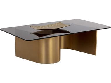 Sunpan Whisper 54" Rectangular Glass Brown Gold Coffee Table SPN110334