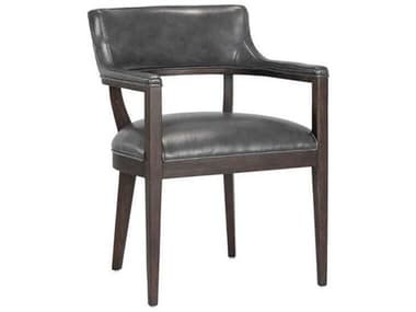 Sunpan Westport Oak Wood Brown Leather Upholstered Arm Dining Chair SPN110521