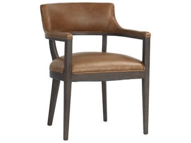 Sunpan Brylea Oak Wood Brown Leather Upholstered Arm Dining Chair SPN110523
