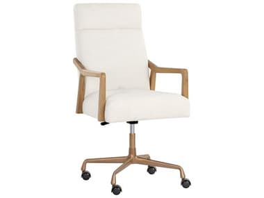 Sunpan Collin Beige Upholstered Adjustable Swivel Executive Desk Chair SPN110543