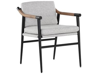 Sunpan Meadow Oak Wood Black Upholstered Arm Dining Chair SPN110599