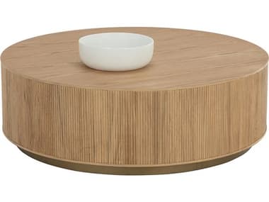Sunpan Kalla 44" Round Wood Rustic Oak Coffee Table SPN110776