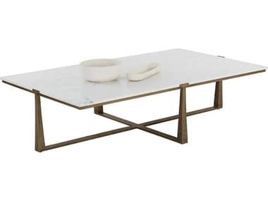 Sunpan Cowell 63" Rectangular Marble White Antique Brass Coffee Table SPN110837