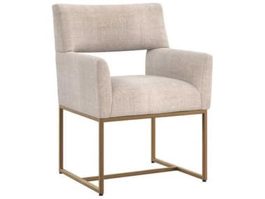 Sunpan Greco Naya Check Cream Fabric Upholstered Arm Dining Chair SPN110994