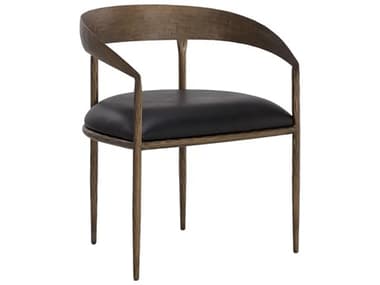 Sunpan Zanatta Black Leather Upholstered Arm Dining Chair SPN110999