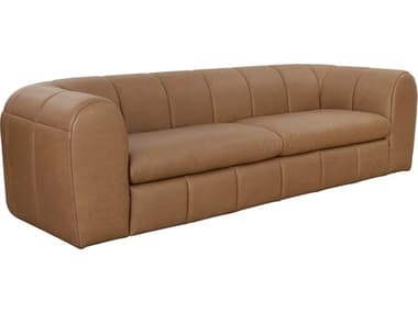 Sunpan Cyril 115" Franz Camel Leather Brown Upholstered Sofa SPN111035