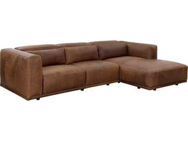 Sunpan Santino 114" Wide Brown Leather Upholstered Sectional Sofa SPN111036