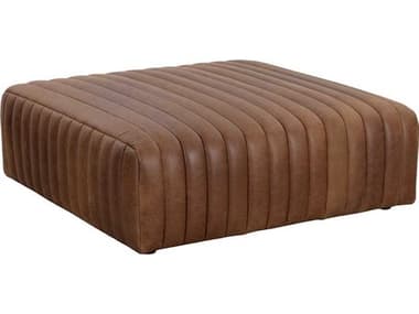 Sunpan Lewin 48" Aged Cognac Leather Brown Upholstered Ottoman SPN111038