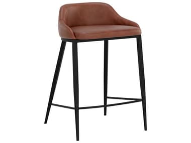 Sunpan Astra Black Cinnamon Brown Faux Leather Upholstered Bar Stool SPN111083