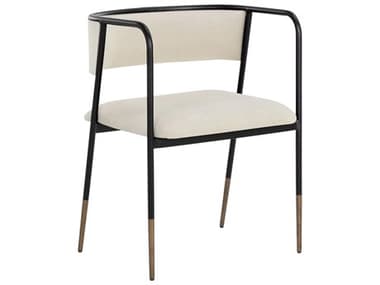 Sunpan Brenan White Fabric Upholstered Arm Dining Chair SPN111183