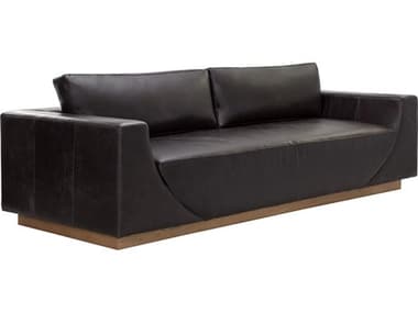 Sunpan Anakin 108" Light Oak Tuscany Warm Black Leather Brown Upholstered Sofa SPN111216