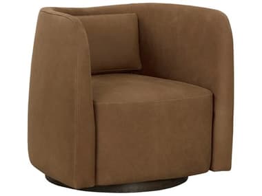 Sunpan Emilie 29" Swivel Brown Leather Accent Chair SPN111250