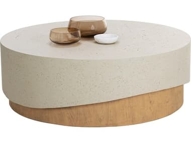 Sunpan Patras 48" Round Concrete Cream Light Brown Coffee Table SPN111269