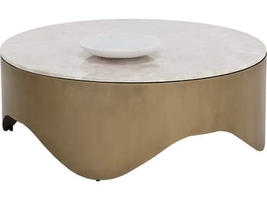 Sunpan Guinevere 40" Round Marble Cream Brass Coffee Table SPN111305