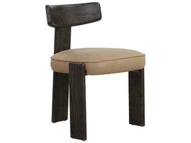 Sunpan Horton Oak Wood Brown Leather Upholstered Side Dining Chair SPN111316