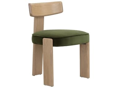 Sunpan Horton Oak Wood Green Fabric Upholstered Side Dining Chair SPN111317