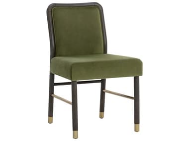 Sunpan Jeno Rubberwood Green Fabric Upholstered Side Dining Chair SPN111380
