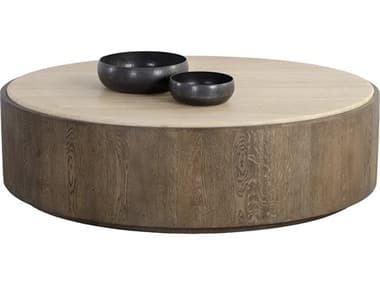Sunpan Oberon 60" Round Wood Natural Warm Oak Coffee Table SPN111412